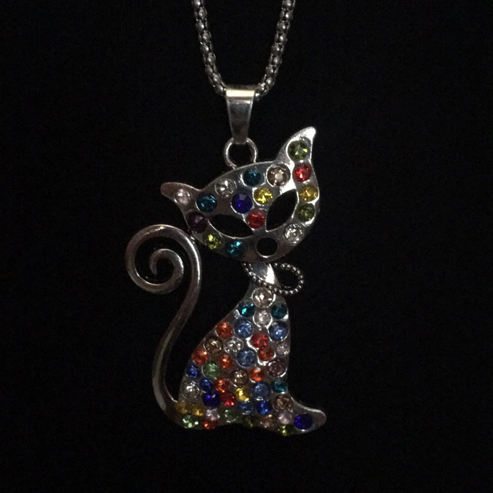 Multi-Color Crystal Cat Necklace - Picture 4 of 15